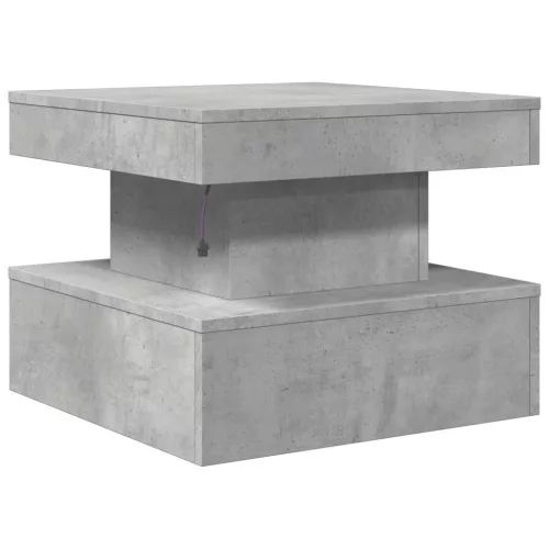  betonszürke dohányzóasztal LED-lámpákkal 50 x 50 x 40 cm