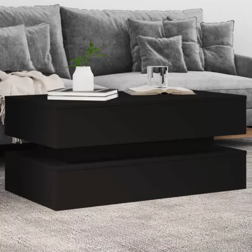  fekete dohányzóasztal LED-lámpákkal 90x50x40 cm