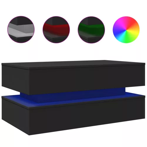  fekete dohányzóasztal LED-lámpákkal 90x50x40 cm