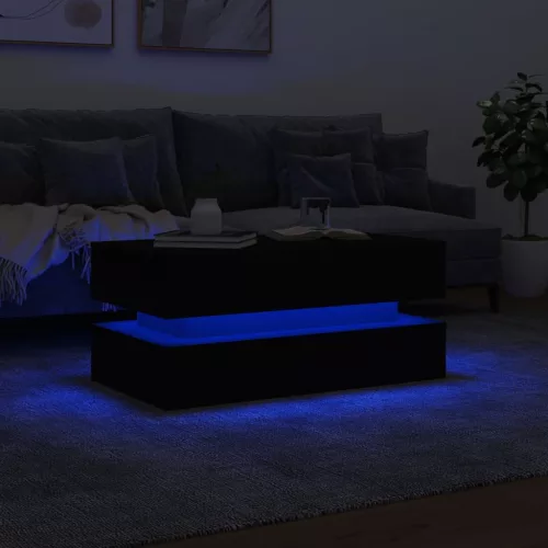  fekete dohányzóasztal LED-lámpákkal 90x50x40 cm
