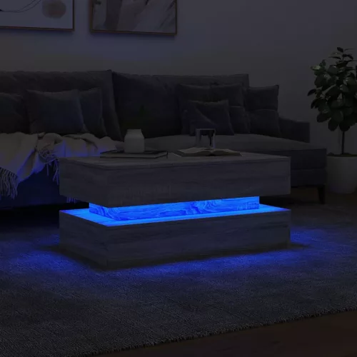  szürke sonoma színű dohányzóasztal LED-lámpákkal 90x50x40 cm
