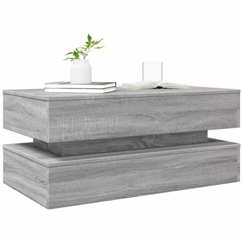  szürke sonoma színű dohányzóasztal LED-lámpákkal 90x50x40 cm