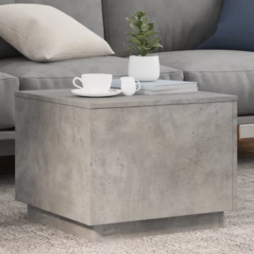  betonszürke dohányzóasztal LED-lámpákkal 50 x 50 x 40 cm