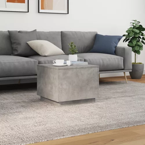  betonszürke dohányzóasztal LED-lámpákkal 50 x 50 x 40 cm