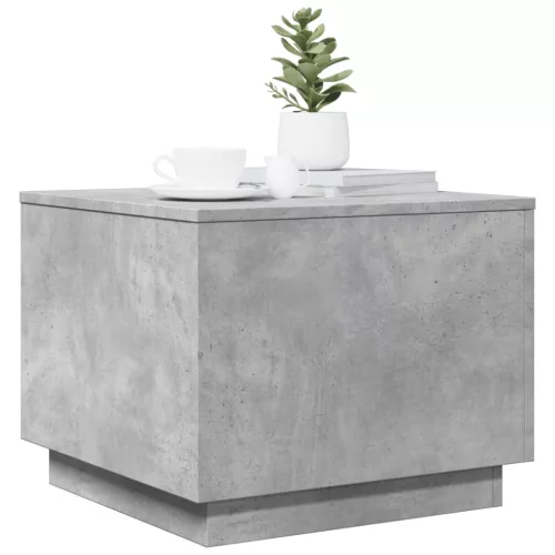 betonszürke dohányzóasztal LED-lámpákkal 50 x 50 x 40 cm