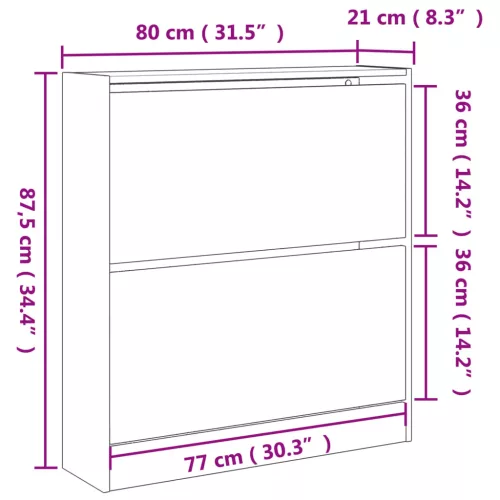  szürke sonoma színű szerelt fa cipőszekrény 80 x 21 x 87,5 cm