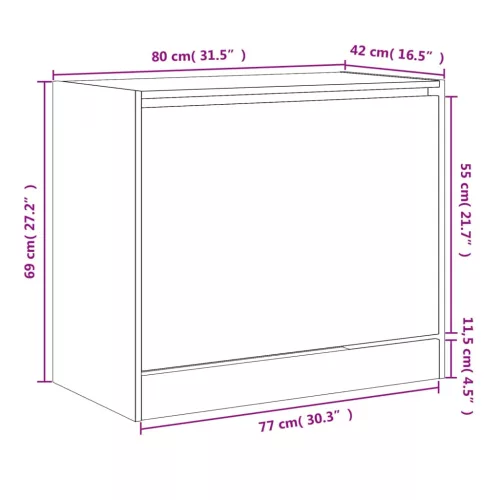  füstös tölgy színű szerelt fa cipősszekrény 80 x 42 x 69 cm