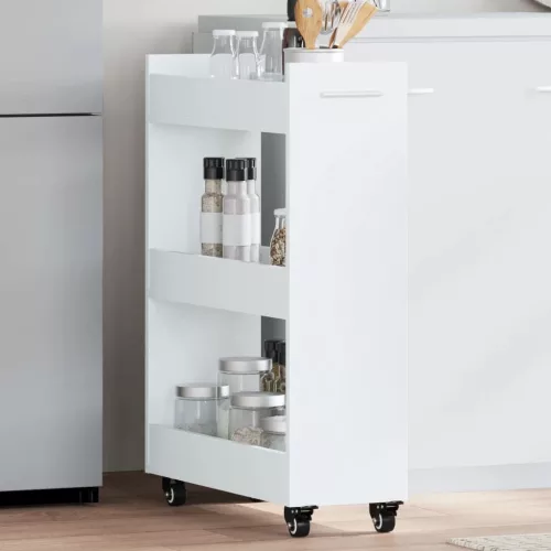  fehér szerelt fa szekrény kerekekkel 60 x 22 x 79 cm