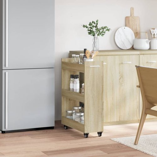  sonoma tölgy színű szerelt fa szekrény kerekekkel 60x22x79 cm