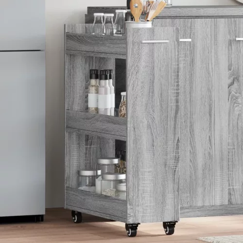  szürke sonoma színű szerelt fa szekrény kerekekkel 60x22x79 cm