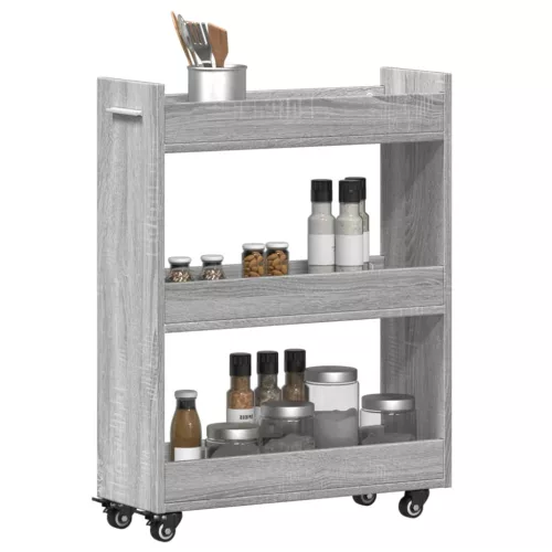  szürke sonoma színű szerelt fa szekrény kerekekkel 60x22x79 cm