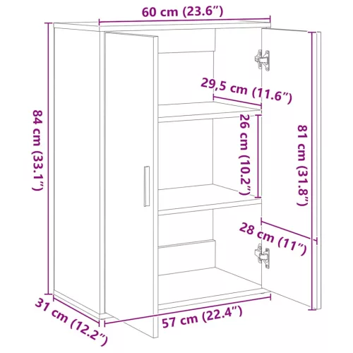  betonszürke szerelt fa tálalószekrény 60 x 31 x 84 cm