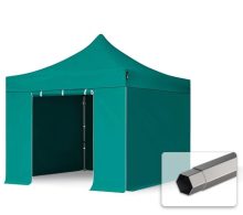   Professional összecsukható sátrak PREMIUM 350g/m2 ponyvával, acélszerkezettel, 4 oldalfallal, ablak nélkül - 3x3m olajzöld