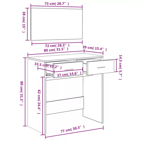  füstös tölgy színű fésülködőasztal tükörrel 80x39x80 cm