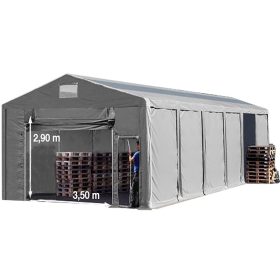   TP Vario 8x12m 3m oldalmagas raktársátor napfénytetővel, bejárat típusa: felhúzható