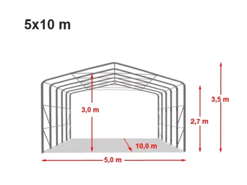 TP WIKINGER 5x10m 2,6m oldalmagas ponyvagarázs / sátorgarázs, PVC 850 ponyva - szürke