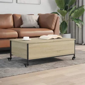    sonoma tölgy szerelt fa dohányzóasztal kerekekkel 91x55x34cm