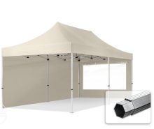   Professional összecsukható sátrak PROFESSIONAL 400g/m2 ponyvával, alumínium szerkezettel, 2 oldalfallal, panoráma ablakkal - 3x6m krém