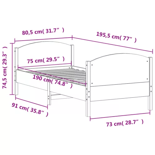  tömör fenyőfa ágy matrac nélkül 75 x 190 cm