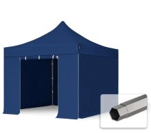   Professional összecsukható sátrak PREMIUM 350g/m2 ponyvával, acélszerkezettel, 4 oldalfallal, ablak nélkül - 3x3m kék