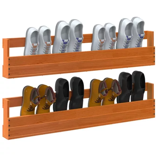  2 db viaszbarna tömör fenyőfa fali cipőtartó 110x8,5x23,5 cm