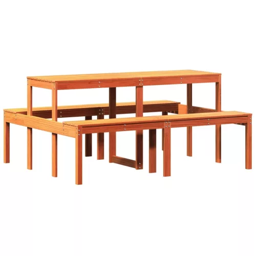 viaszbarna tömör fenyőfa piknik asztal 160 x 134 x 75 cm