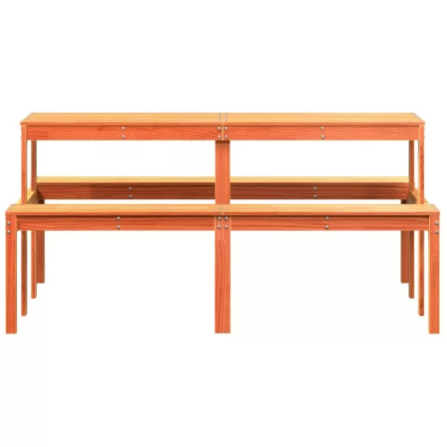  viaszbarna tömör fenyőfa piknik asztal 160 x 134 x 75 cm