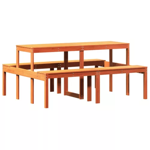  viaszbarna tömör fenyőfa piknik asztal 160 x 134 x 75 cm
