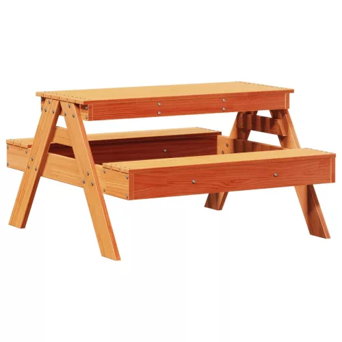  tömör fenyőfa viaszbarna piknikasztal gyerekeknek 88x97x52 cm