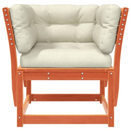  viaszbarna tömör fenyőfa kerti karfás kanapé párnával