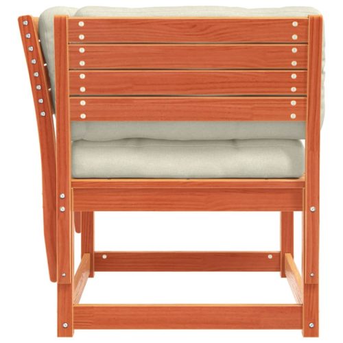  viaszbarna tömör fenyőfa kerti karfás kanapé párnával