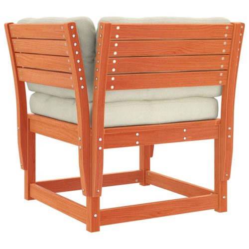  viaszbarna tömör fenyőfa kerti karfás kanapé párnával