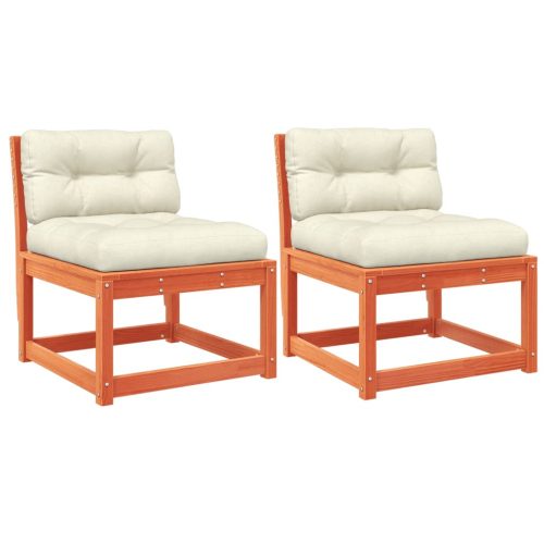  2 db viaszbarna tömör fenyőfa kerti kanapé párnával