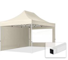   Professional összecsukható sátrak ECO 300g/m2 ponyvával, acélszerkezettel, 2 oldalfallal, panoráma ablakkal - 3x4,5m krém