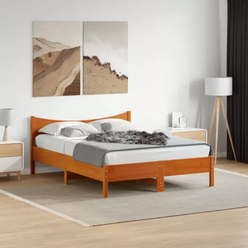  viaszbarna tömör fenyőfa ágy matrac nélkül 140 x 200 cm