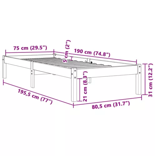  viaszbarna tömör fenyőfa ágy matrac nélkül 75 x 190 cm