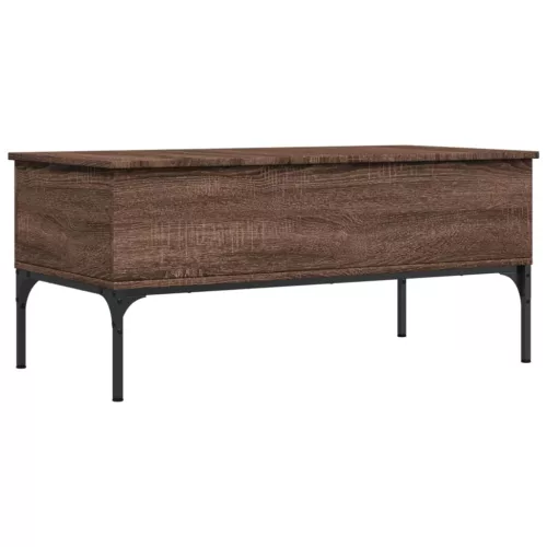  barna tölgyszínű szerelt fa és fém dohányzóasztal 100x50x45 cm
