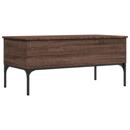  barna tölgyszínű szerelt fa és fém dohányzóasztal 100x50x45 cm