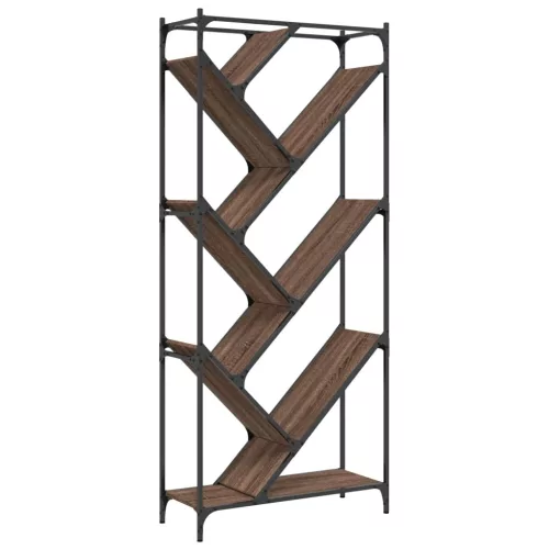  barna tölgy színű szerelt fa és fém könyvszekrény 79x30x180 cm