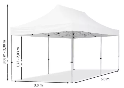 TP 3x6m összecsukható alumínium pavilon, 4 db oldalfallal - fehér