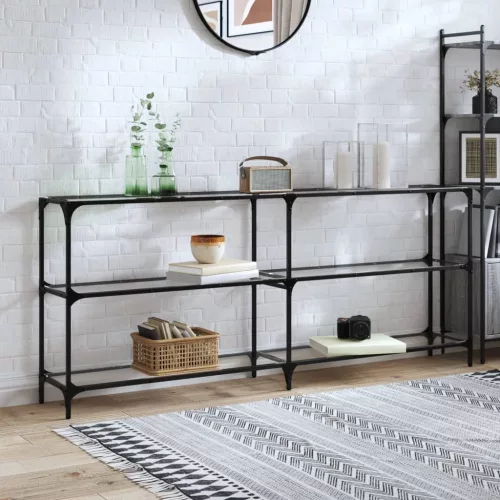  acél tálalóasztal átlátszó üveglappal 194,5 x 30 x 81 cm