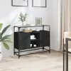  fekete szerelt fa tálalószekrény üveglappal 98 x 35 x 81 cm
