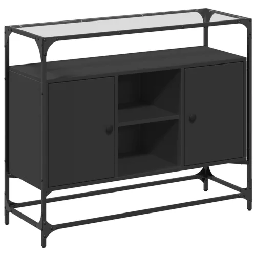  fekete szerelt fa tálalószekrény üveglappal 98 x 35 x 81 cm