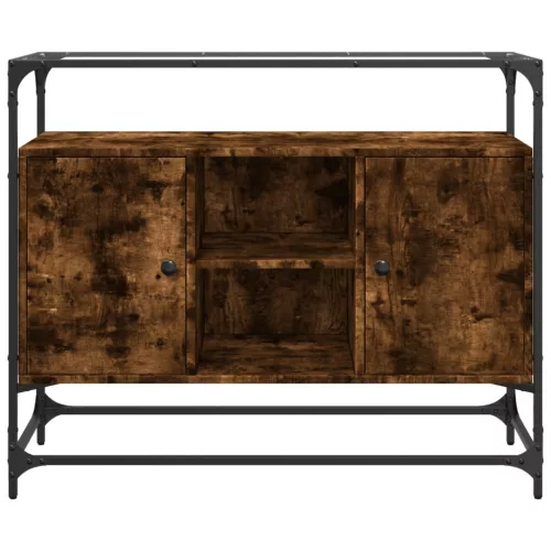  füstös tölgy szerelt fa tálalószekrény üveglappal 98x35x81 cm