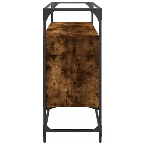  füstös tölgy szerelt fa tálalószekrény üveglappal 98x35x81 cm