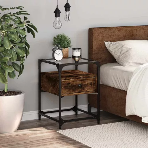  füstös tölgy színű szerelt fa éjjeliszekrény 40 x 40 x 55 cm