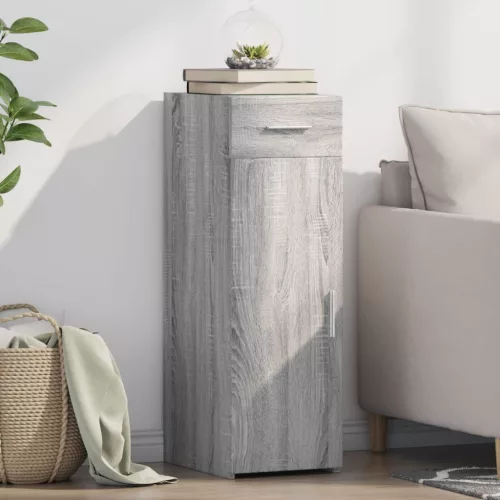  szürke sonoma színű szerelt fa tálalószekrény 30 x 42,5 x 93 cm