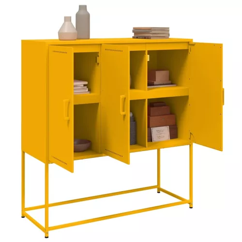  mustársárga acél magasszekrény 100,5 x 39 x 107 cm