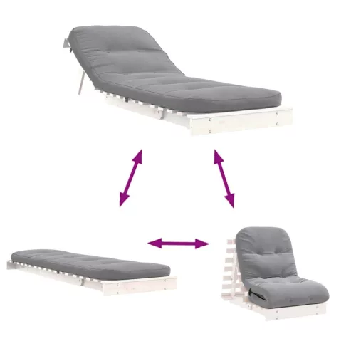  fehér tömör fenyőfa futon kanapéágy matraccal 70 x 206 x 11 cm