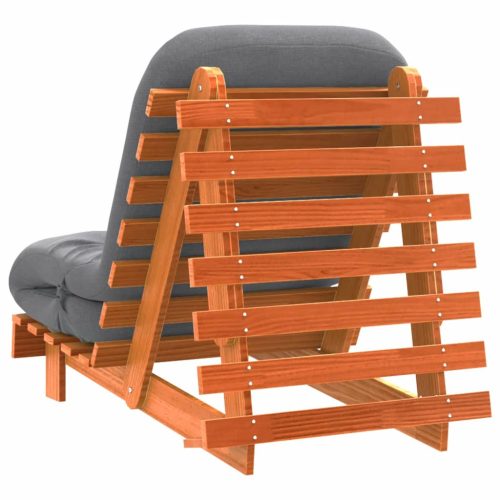  viaszbarna tömör fenyőfa futon kanapéágy matraccal 70x206x11 cm